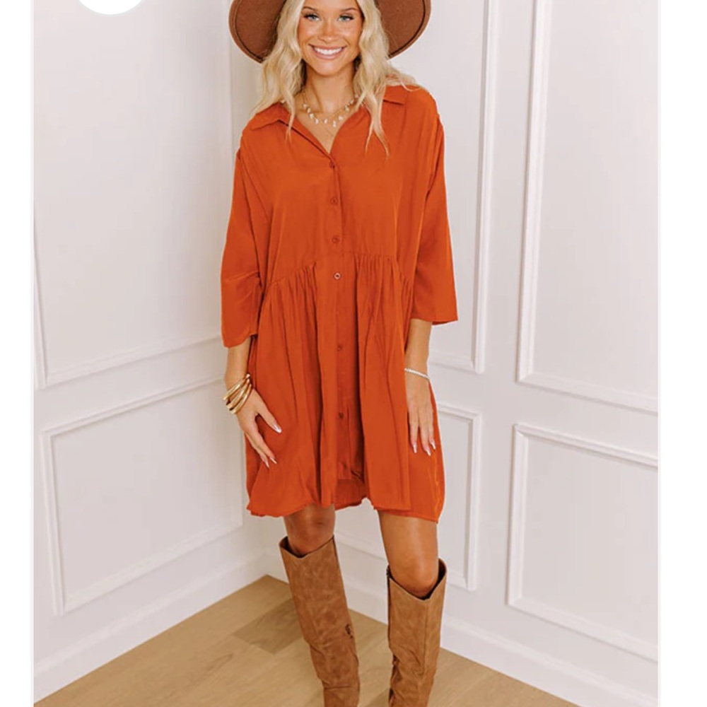 Always On Time Babydoll Tunic Dress In Tangerine